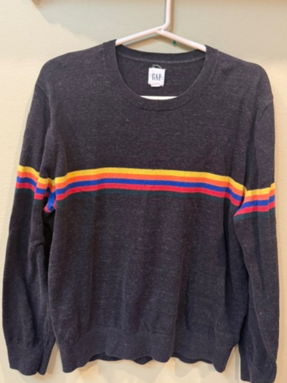 GAP Men’s 5 Striped Sweater 80s Retro Stripe Pullover Crew Neck Size L